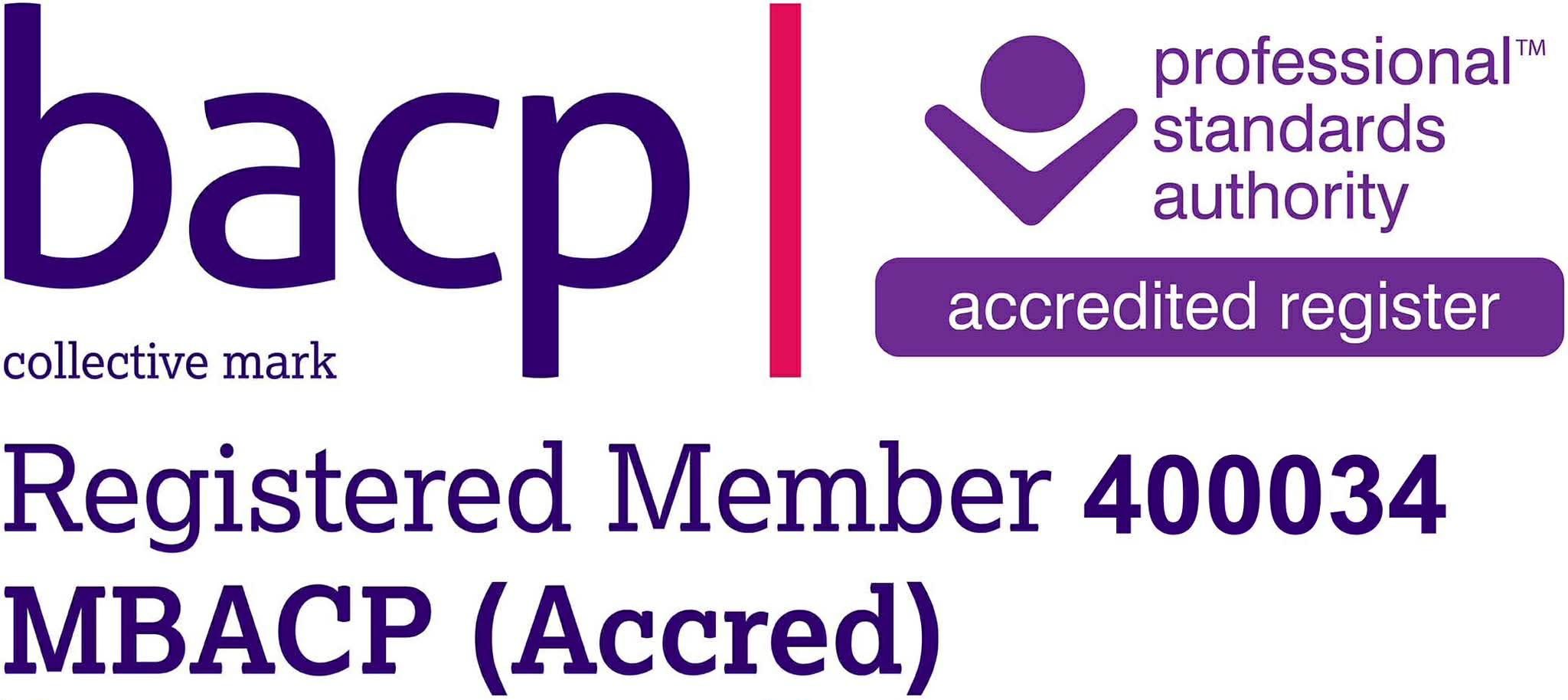 BACP Registered Member 400034 - MBACP (Accred) - Professional Standards Authority Accredited Register